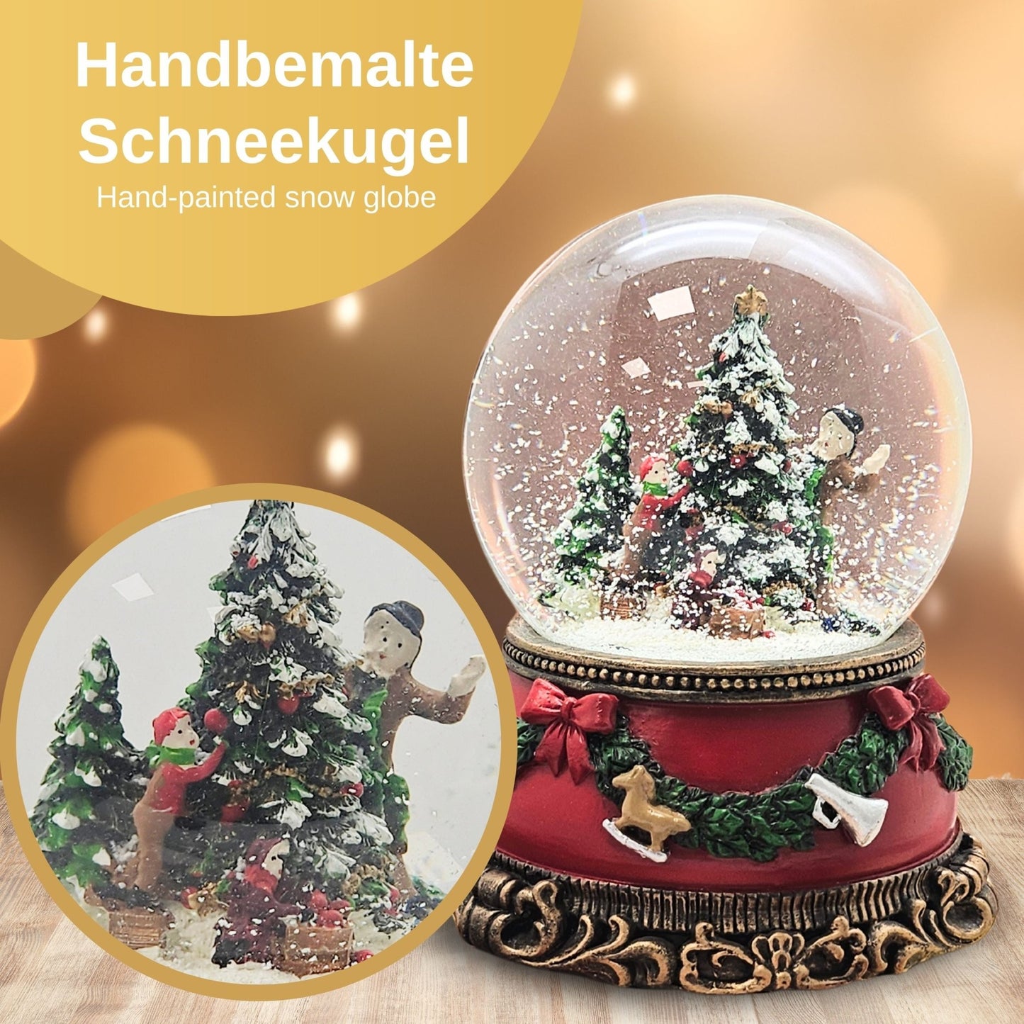 Nostalgische Schneekugel Christbaum schmücken auf Sockel Weihnachtsdekor rot mm Durchmesser mit Spieluhr - Schneekugelhaus