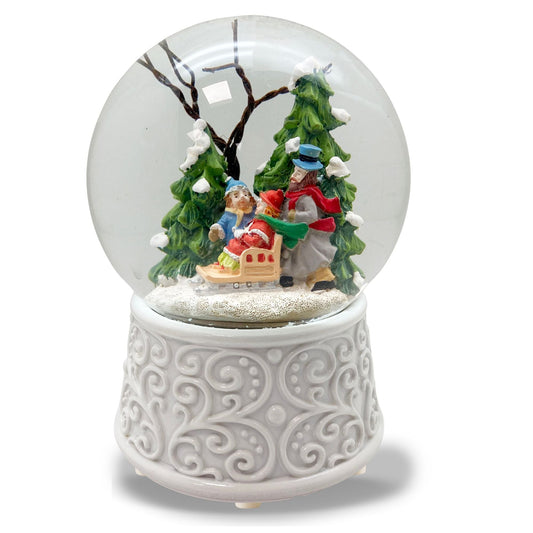 Nostalgische Schneekugel Familienspaziergang Ornamente 100 mm Durchmesser mit Spieluhr - Schneekugelhaus
