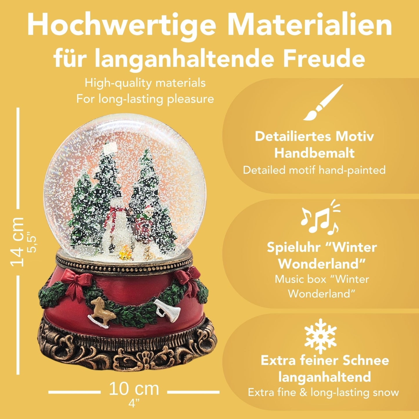 Nostalgische Schneekugel Schneemann steht auf Sockel Weihnachtsdekor rot mm Durchmesser mit Spieluhr - Schneekugelhaus