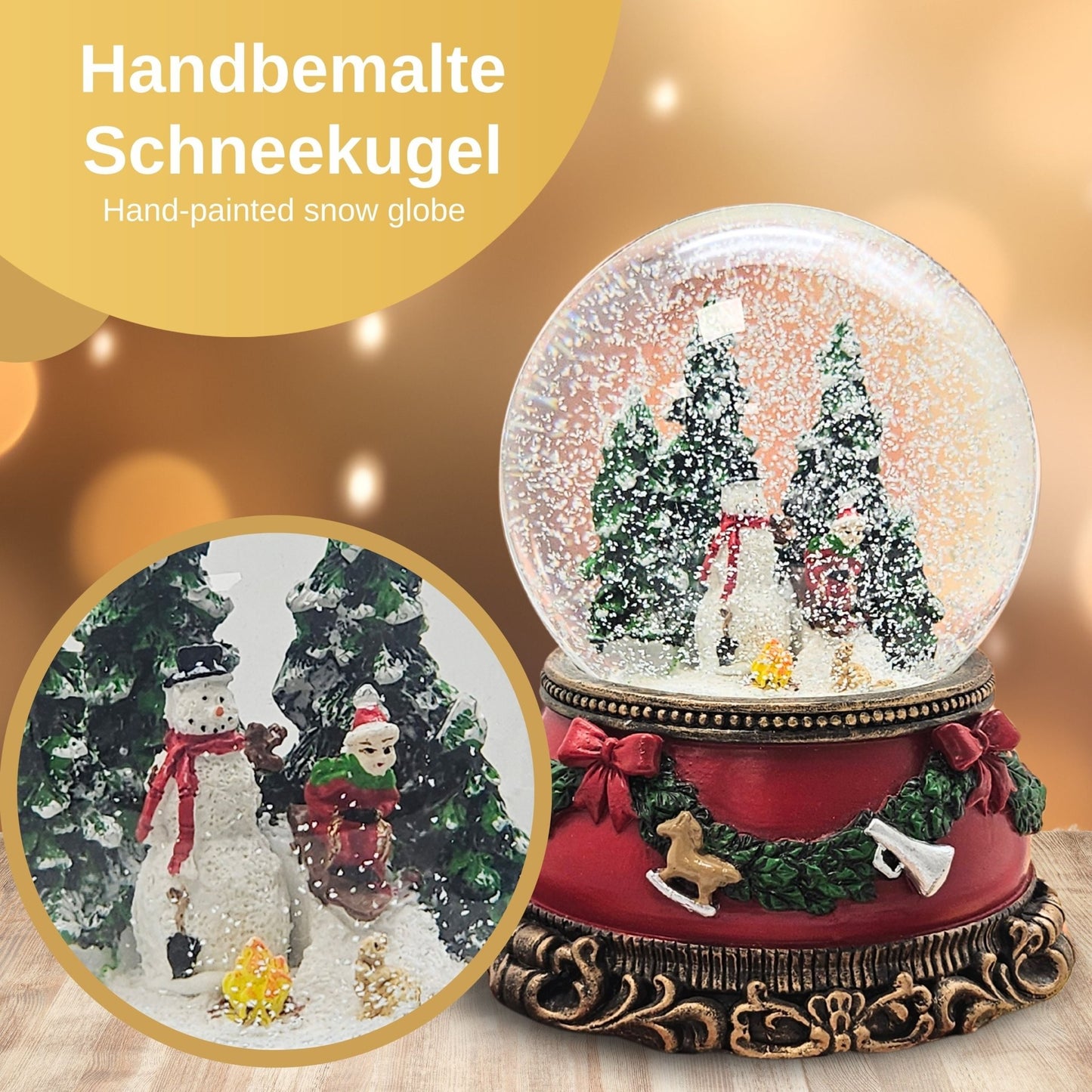 Nostalgische Schneekugel Schneemann steht auf Sockel Weihnachtsdekor rot mm Durchmesser mit Spieluhr - Schneekugelhaus