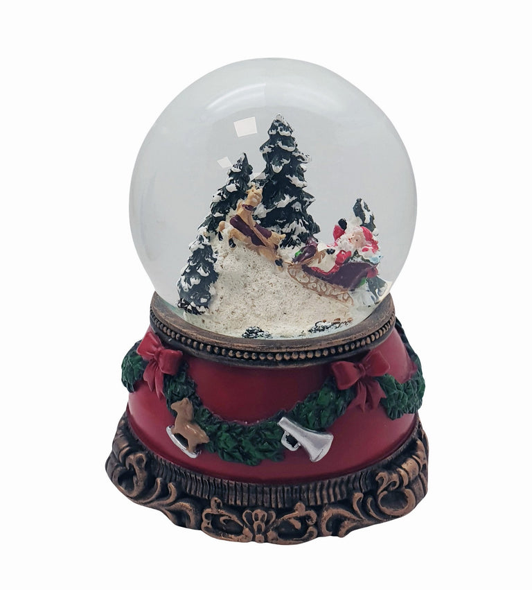 Nostalgische Schneekugel Weihnachtsmann im Schlitten auf Sockel Weihna – Schneekugelhaus