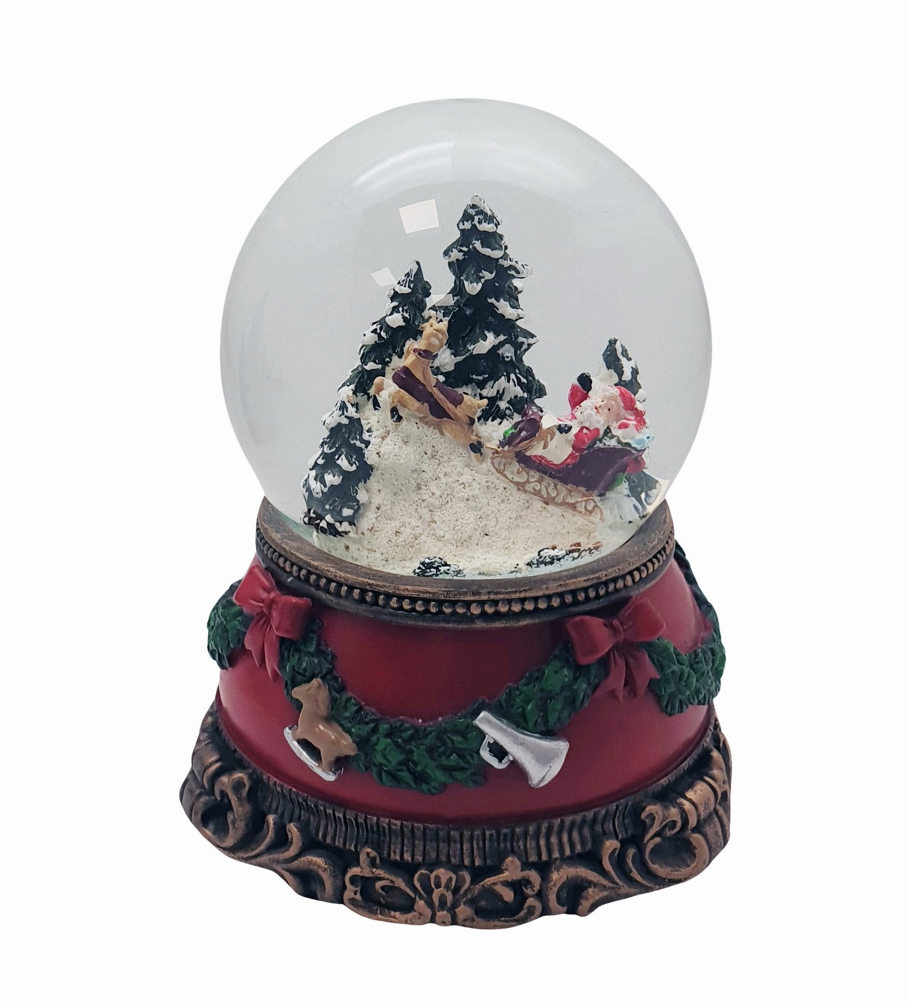 Nostalgische Schneekugel Weihnachtsmann im Schlitten auf Sockel Weihnachtsdekor rot mm Durchmesser mit Spieluhr - Schneekugelhaus