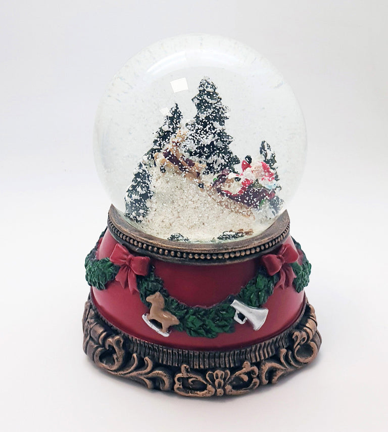 Nostalgische Schneekugel Weihnachtsmann im Schlitten auf Sockel Weihna – Schneekugelhaus