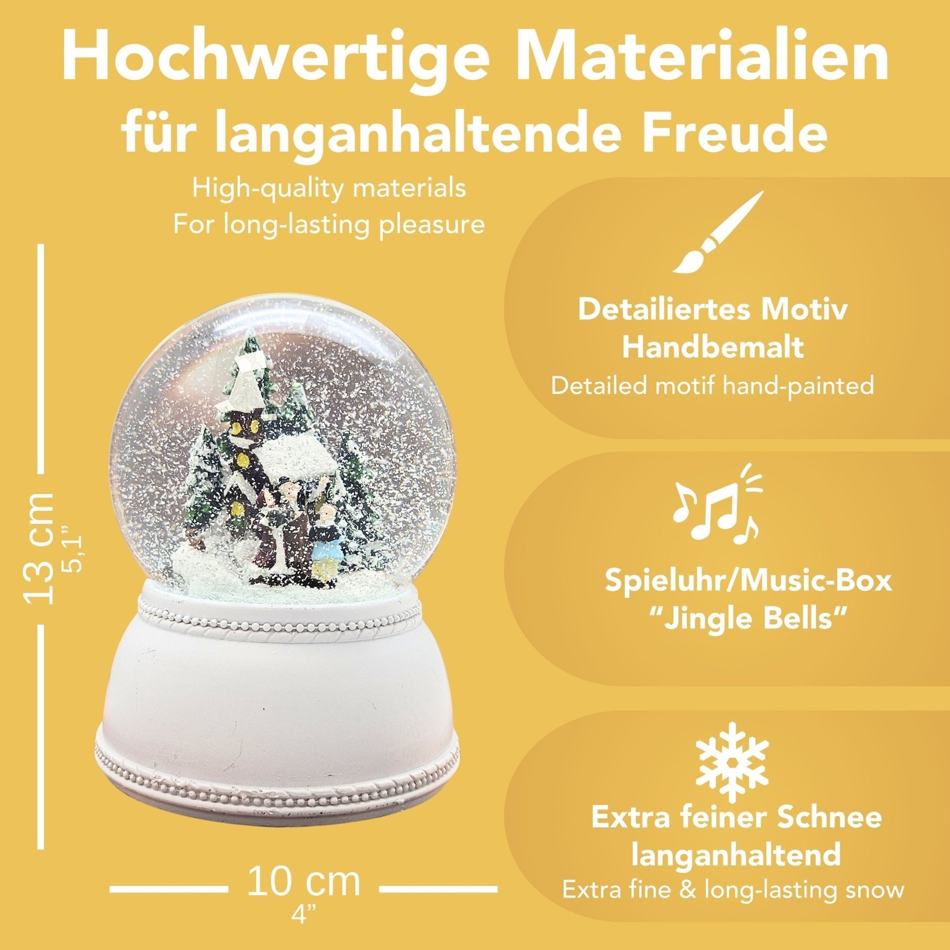 Nostalgische Schneekugel Weihnachtsspaziergang auf Sockel weiß Nostalgie 100 mm Durchmesser mit Spieluhr - Schneekugelhaus