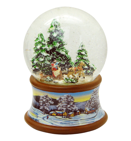 Schneekugel Kutschfahrt im Winterwald auf Sockel Winterlandschaft braun mit Spieluhr 10 cm Durchmesser (Copy) - Schneekugelhaus