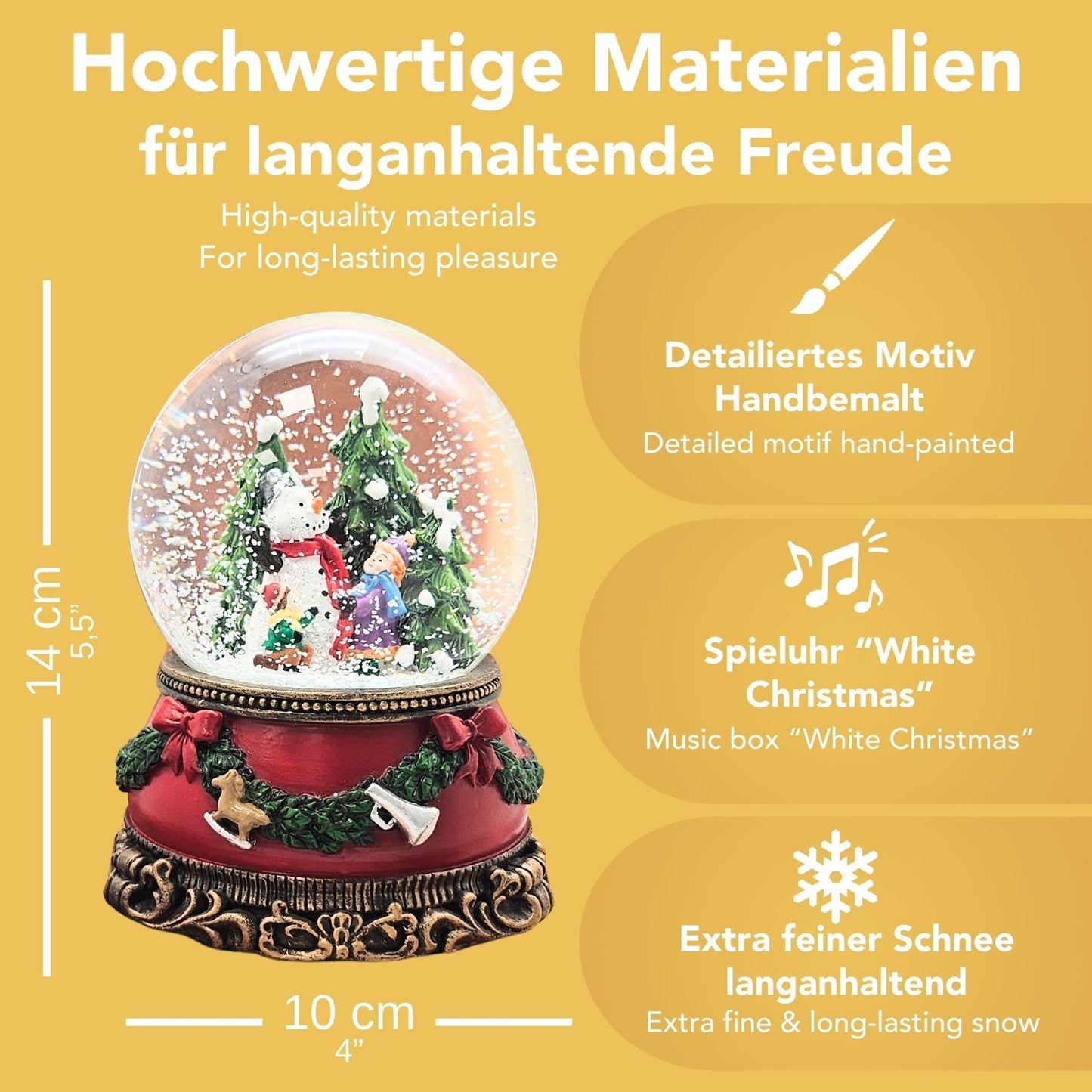 Schöne Schneekugel 2 Kinder bauen Schneemann auf Sockel Weihnachtsdekor rot mm Durchmesser mit Spieluhr - Schneekugelhaus