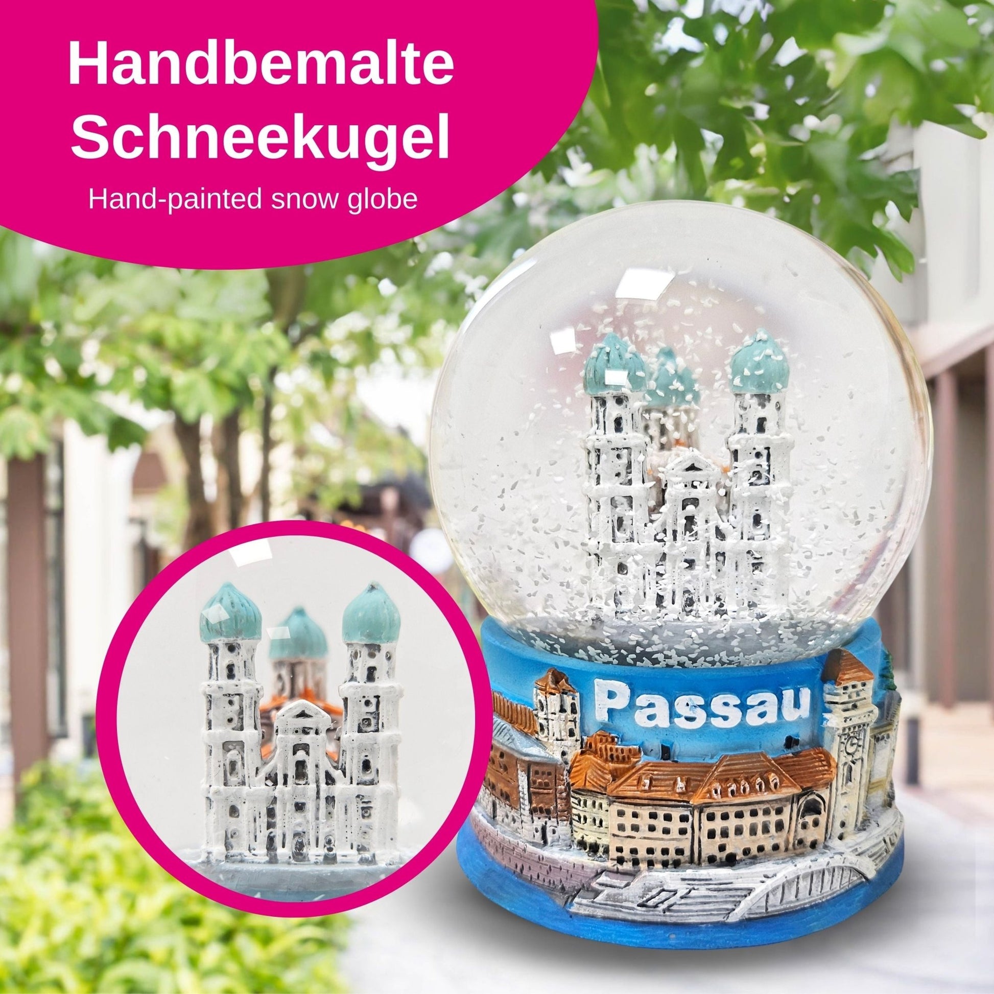 Souvenir Schneekugel Passau Dom Rathaus Burg Veste Oberhaus Donauschiff 65mm Durchmesser - Schneekugelhaus