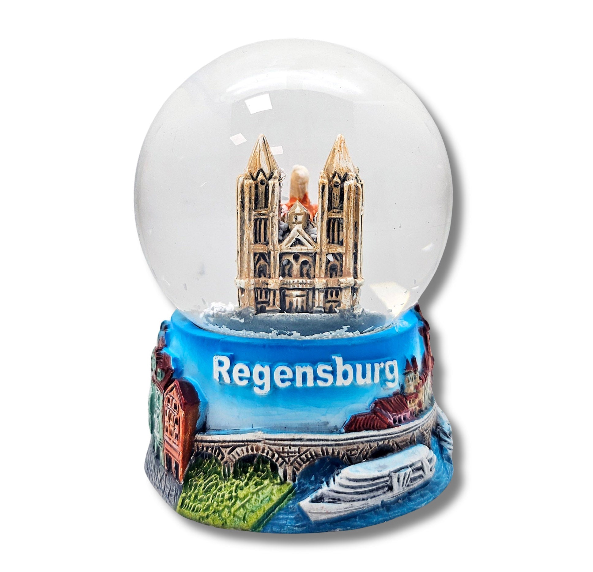 Souvenir Schneekugel Regensburg Dom St. Peter mit Panorama Sockel 45mm Durchmesser - Schneekugelhaus