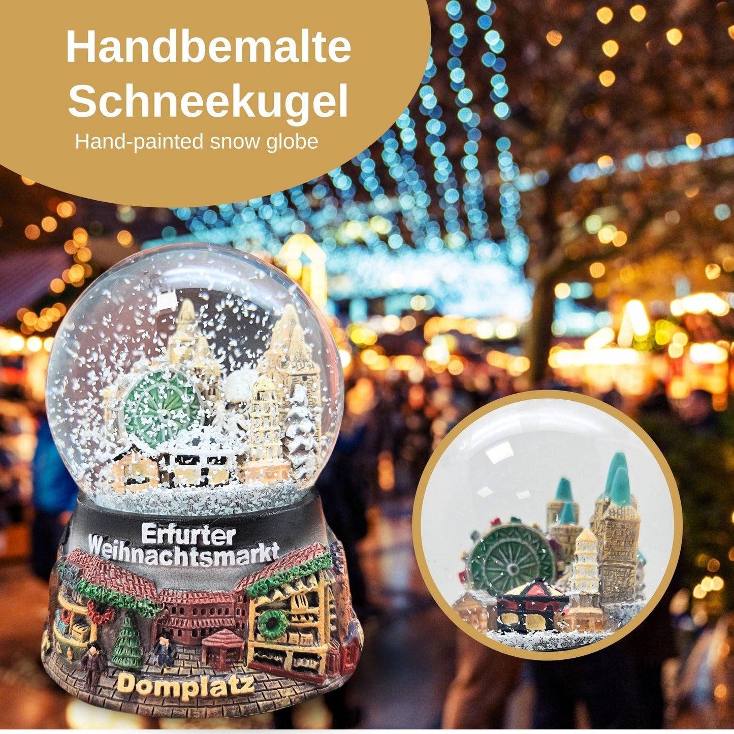 Souvenir Schneekugel Weihnachtsmarkt Erfurt B: 6,5 H: 8,5 - Schneekugelhaus