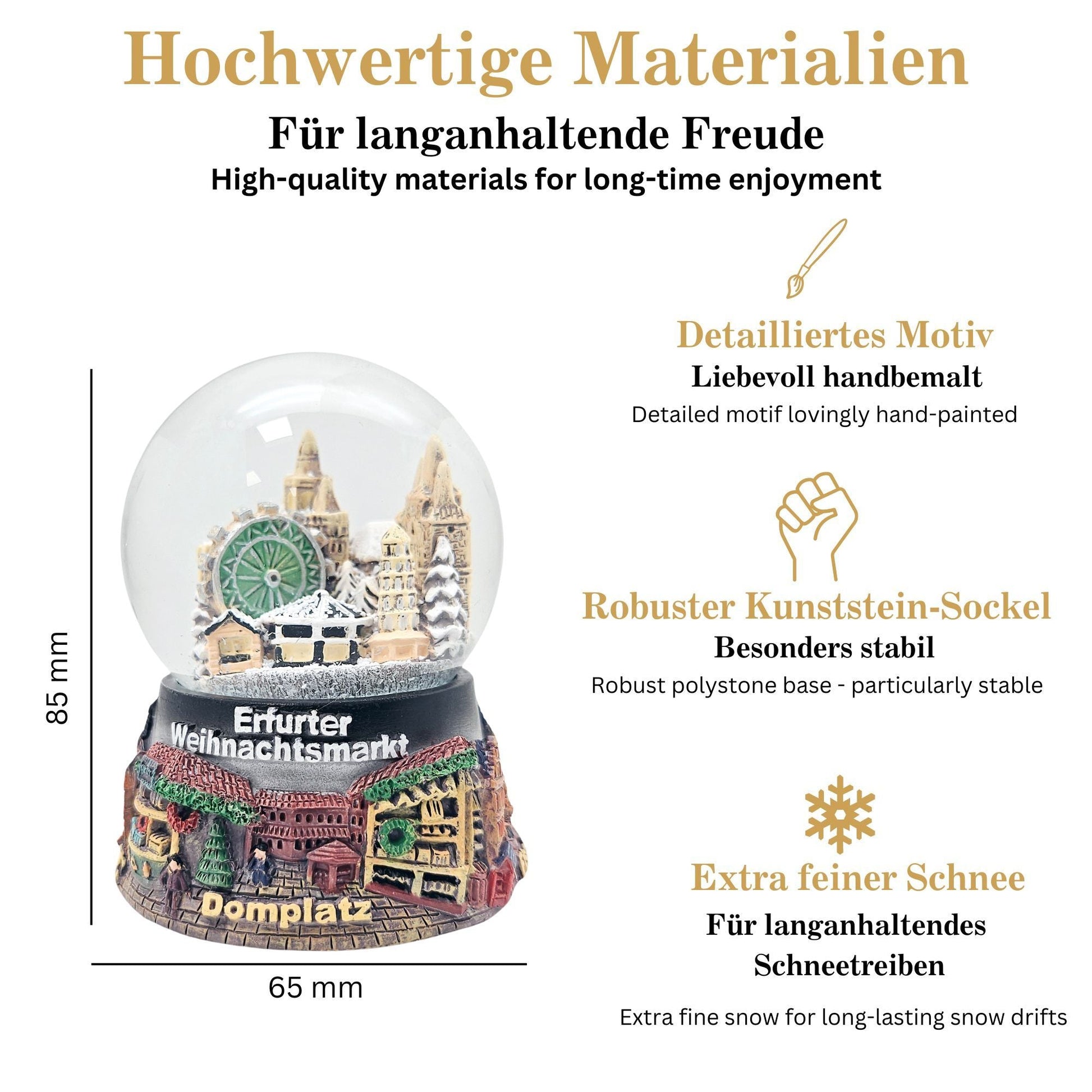 Souvenir Schneekugel Weihnachtsmarkt Erfurt B: 6,5 H: 8,5 - Schneekugelhaus