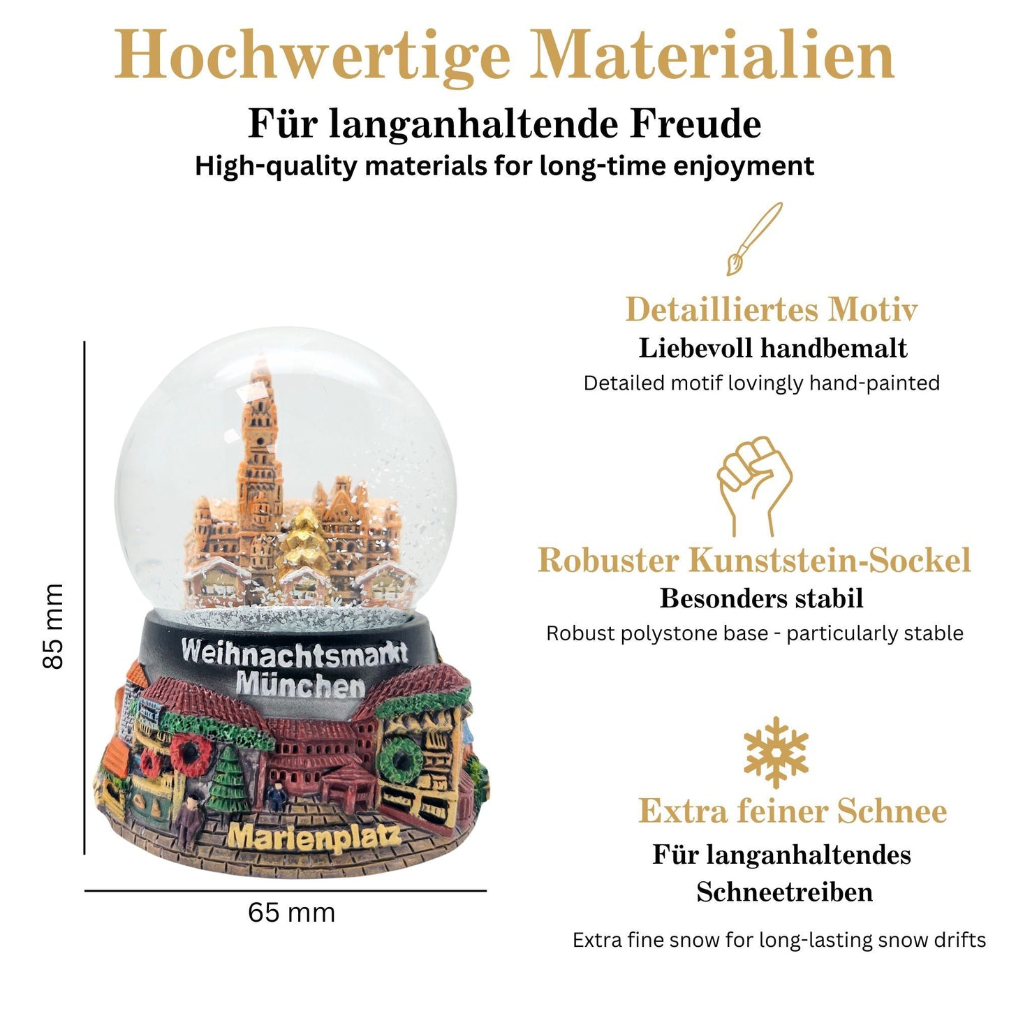 Souvenir Schneekugel Weihnachtsmarkt München Rathaus B: 6,5 H: 8,5 - Schneekugelhaus