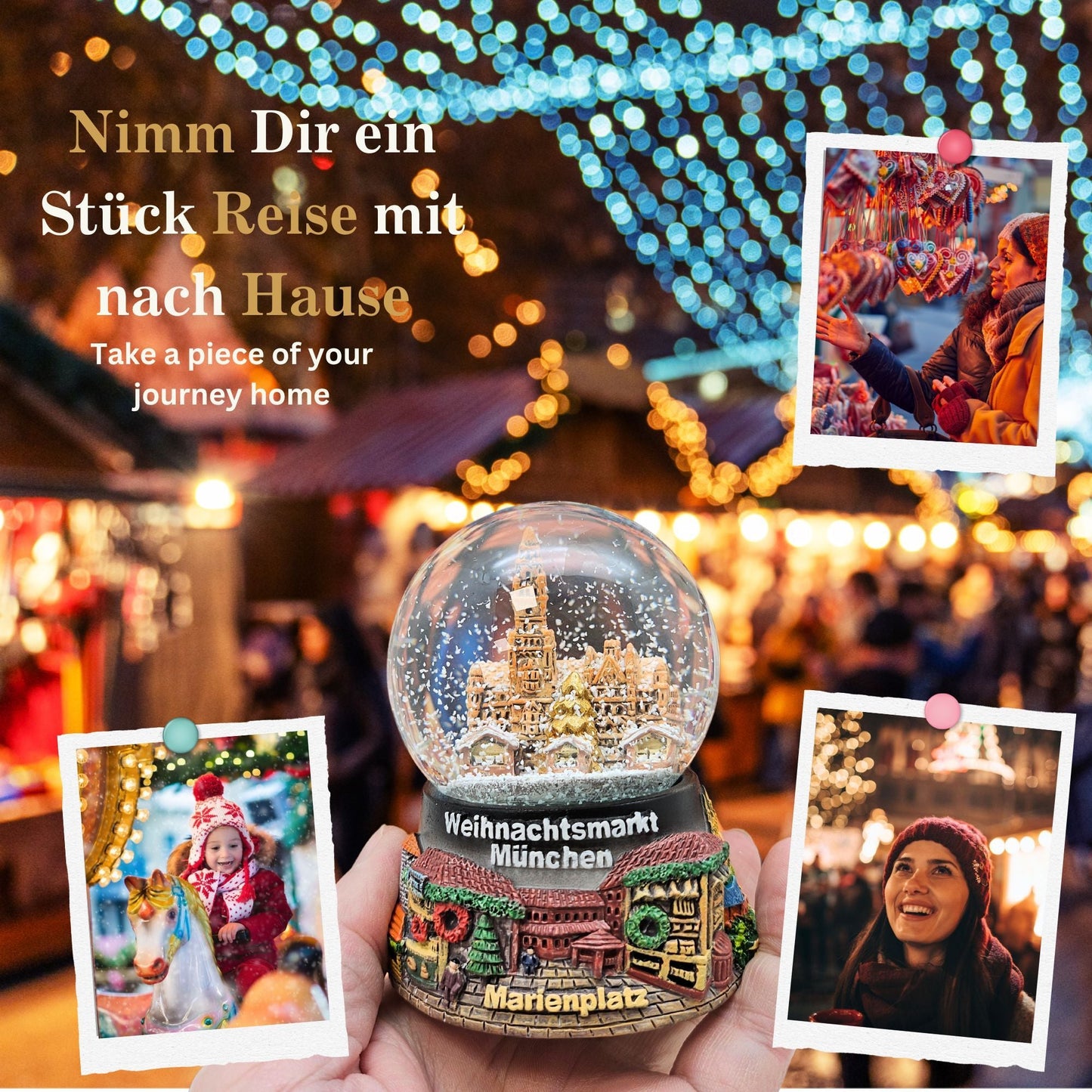 Souvenir Schneekugel Weihnachtsmarkt München Rathaus B: 6,5 H: 8,5 - Schneekugelhaus