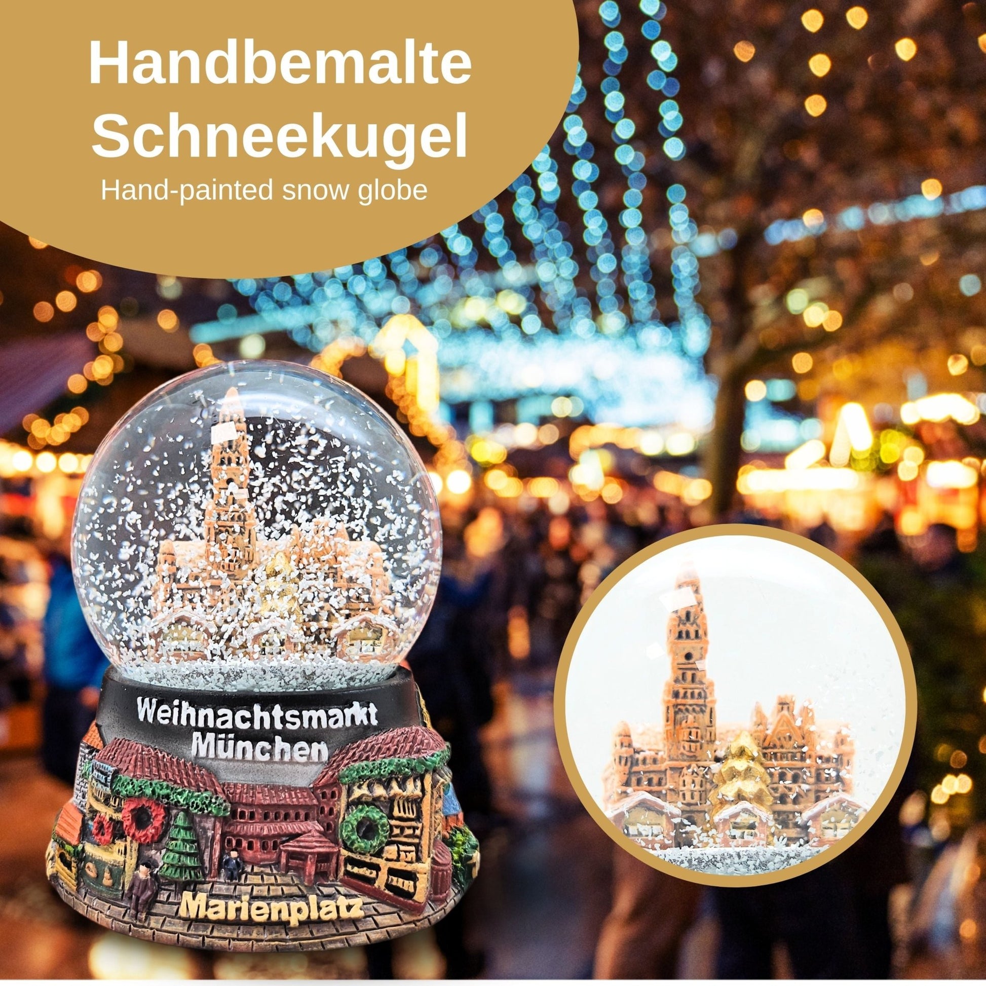 Souvenir Schneekugel Weihnachtsmarkt München Rathaus B: 6,5 H: 8,5 - Schneekugelhaus