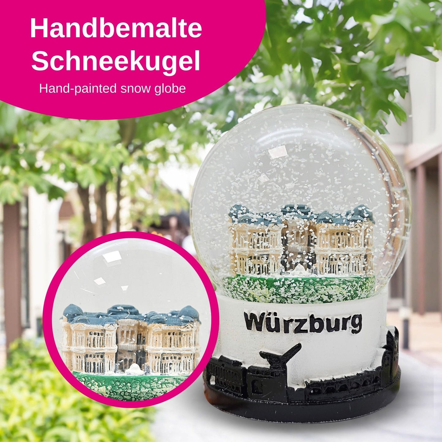 Souvenir Schneekugel Würzburg Residenz Weltkulturerbe Skyline Sockel 65mm Durchmesse - Schneekugelhaus