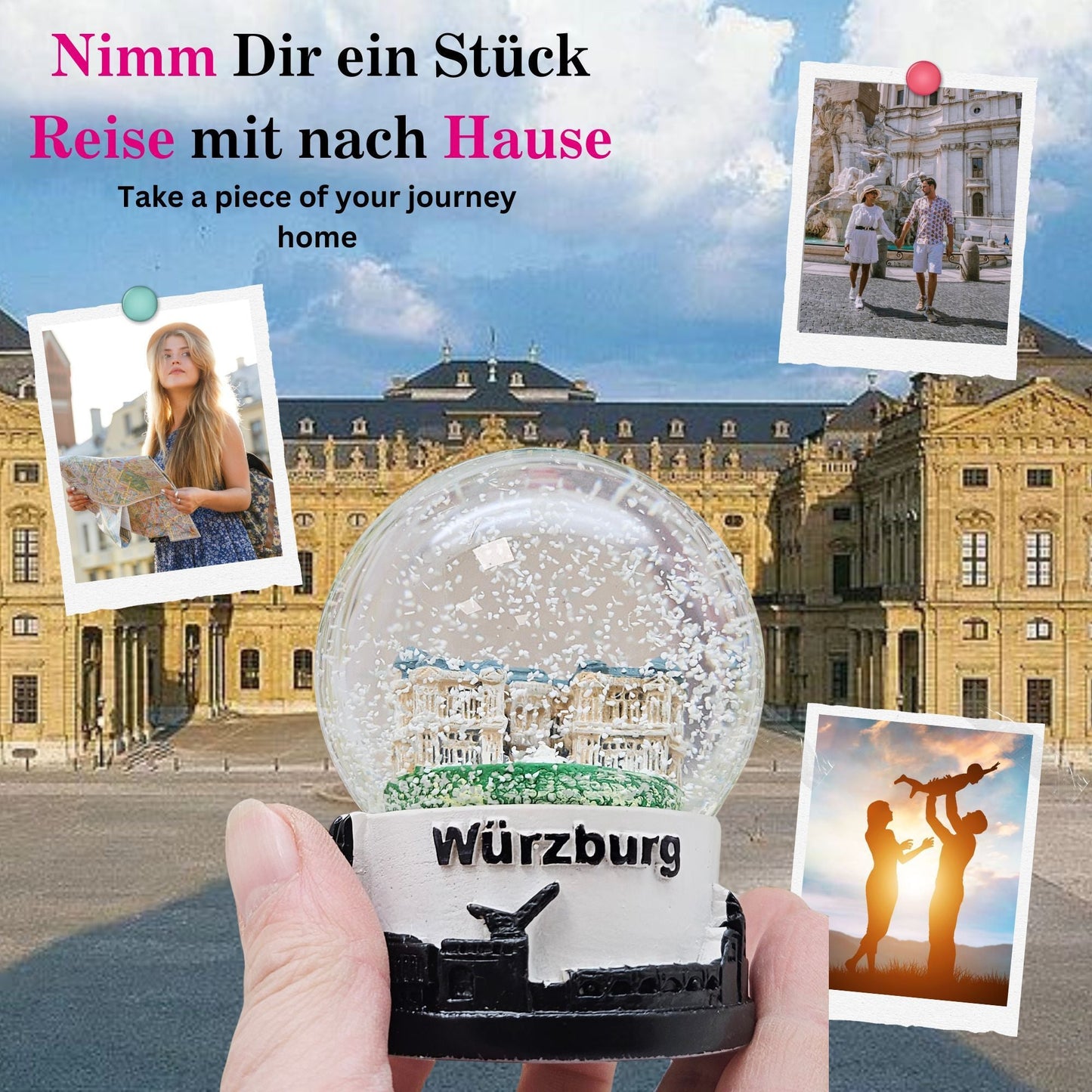 Souvenir Schneekugel Würzburg Residenz Weltkulturerbe Skyline Sockel 65mm Durchmesse - Schneekugelhaus