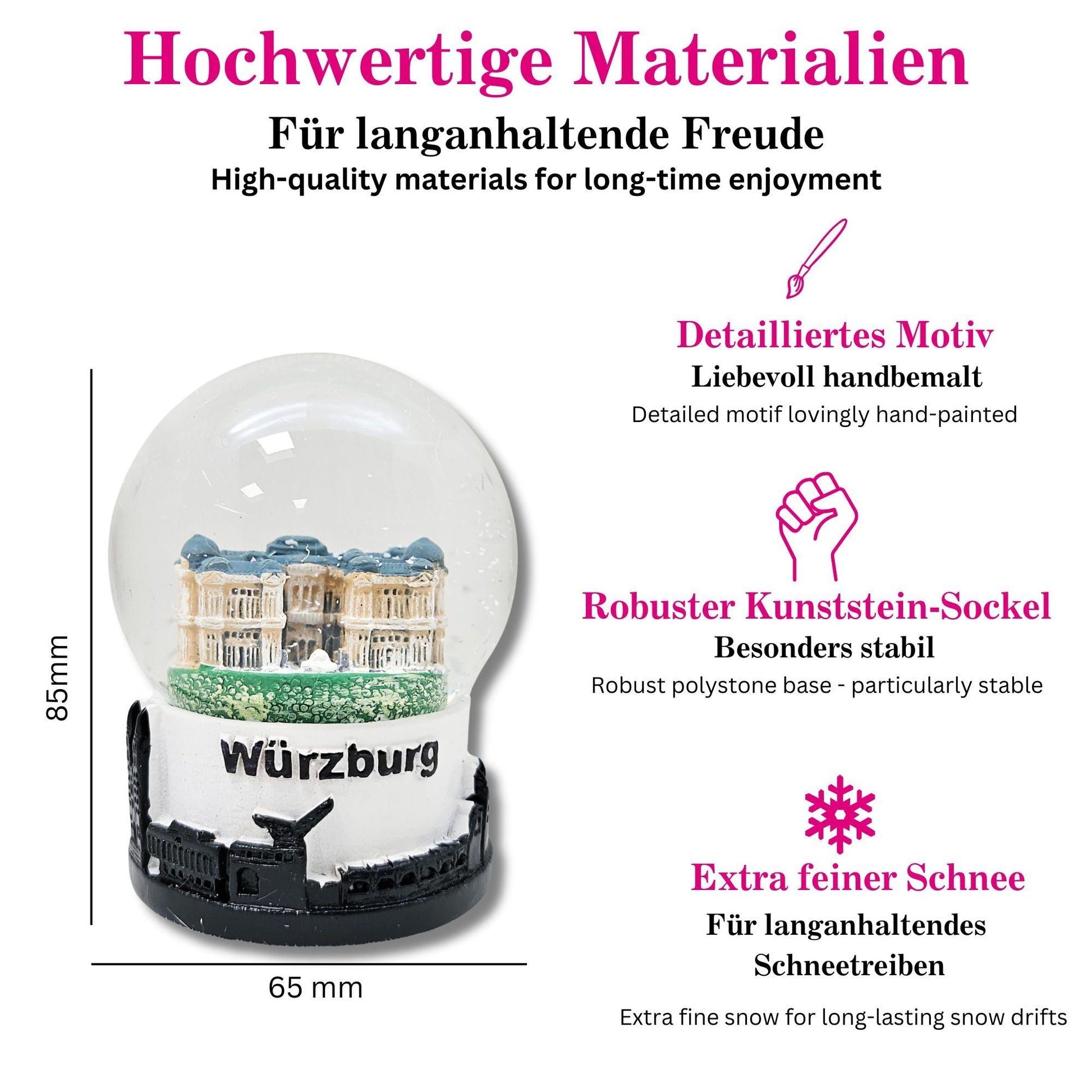 Souvenir Schneekugel Würzburg Residenz Weltkulturerbe Skyline Sockel 65mm Durchmesse - Schneekugelhaus